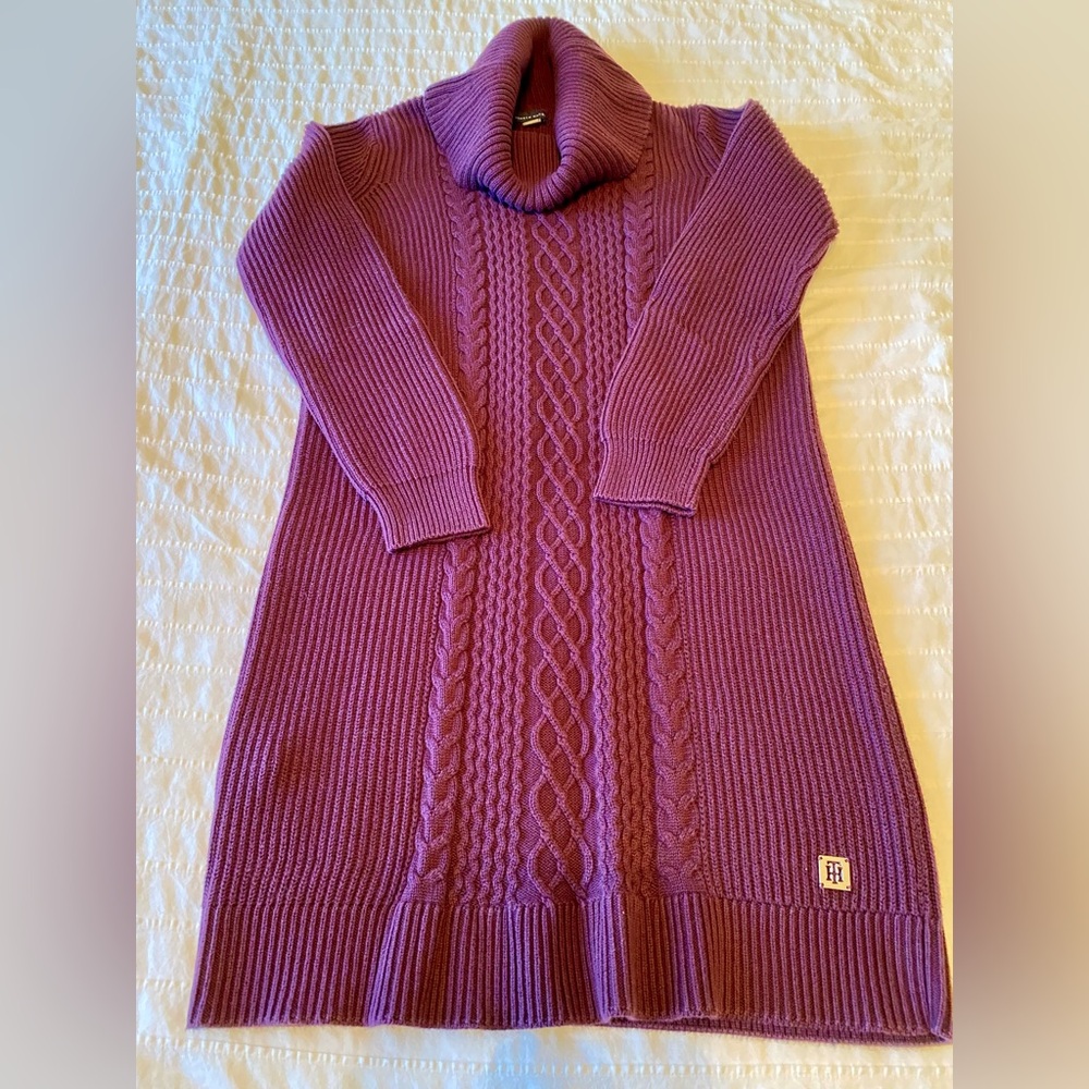 Tommy Hilfiger Purple Cowl Neck Cable Knit Sweater Dress size medium - Picture 2 of 6